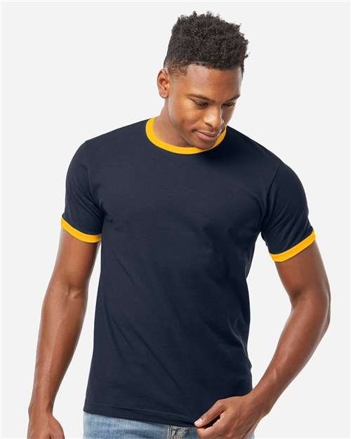 Blank Label Studios BLS - Ringer Tee 1412 Navy Gold blank garment - ready for DTG & embroidery