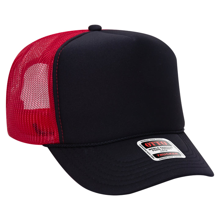 Blank Label Studios BLS - Trucker Hat 2112 Blk Blk Red blank garment - ready for DTG & embroidery
