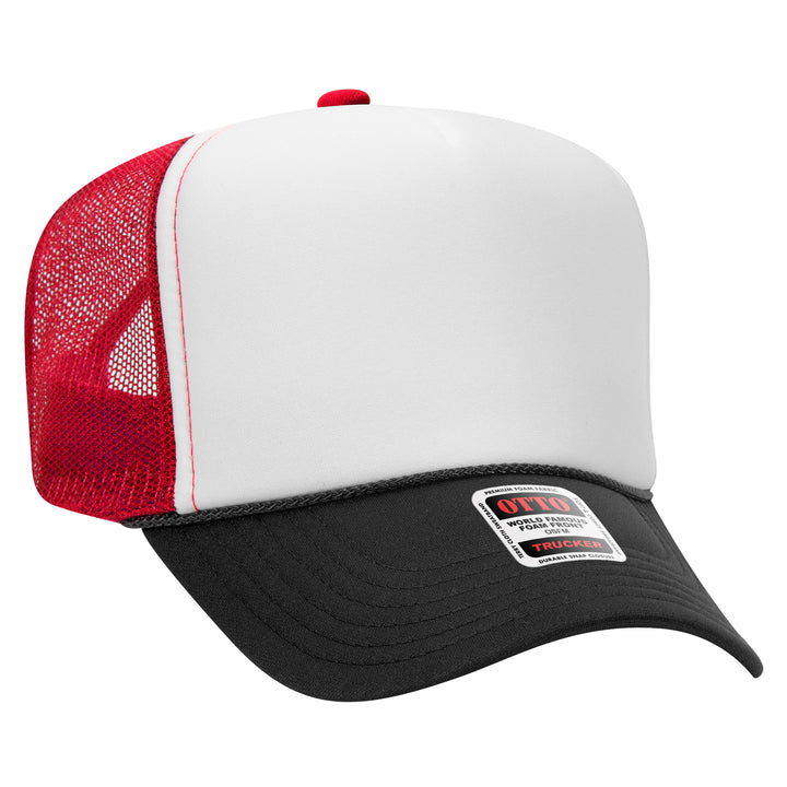 Blank Label Studios BLS - Trucker Hat 2112 Blk Wht Red blank garment - ready for DTG & embroidery